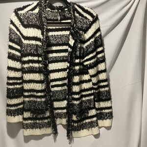 Elegant Black and White Striped Women's Cardigan